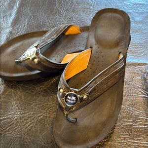 Coach Black Sandals with Metallic Embellishments